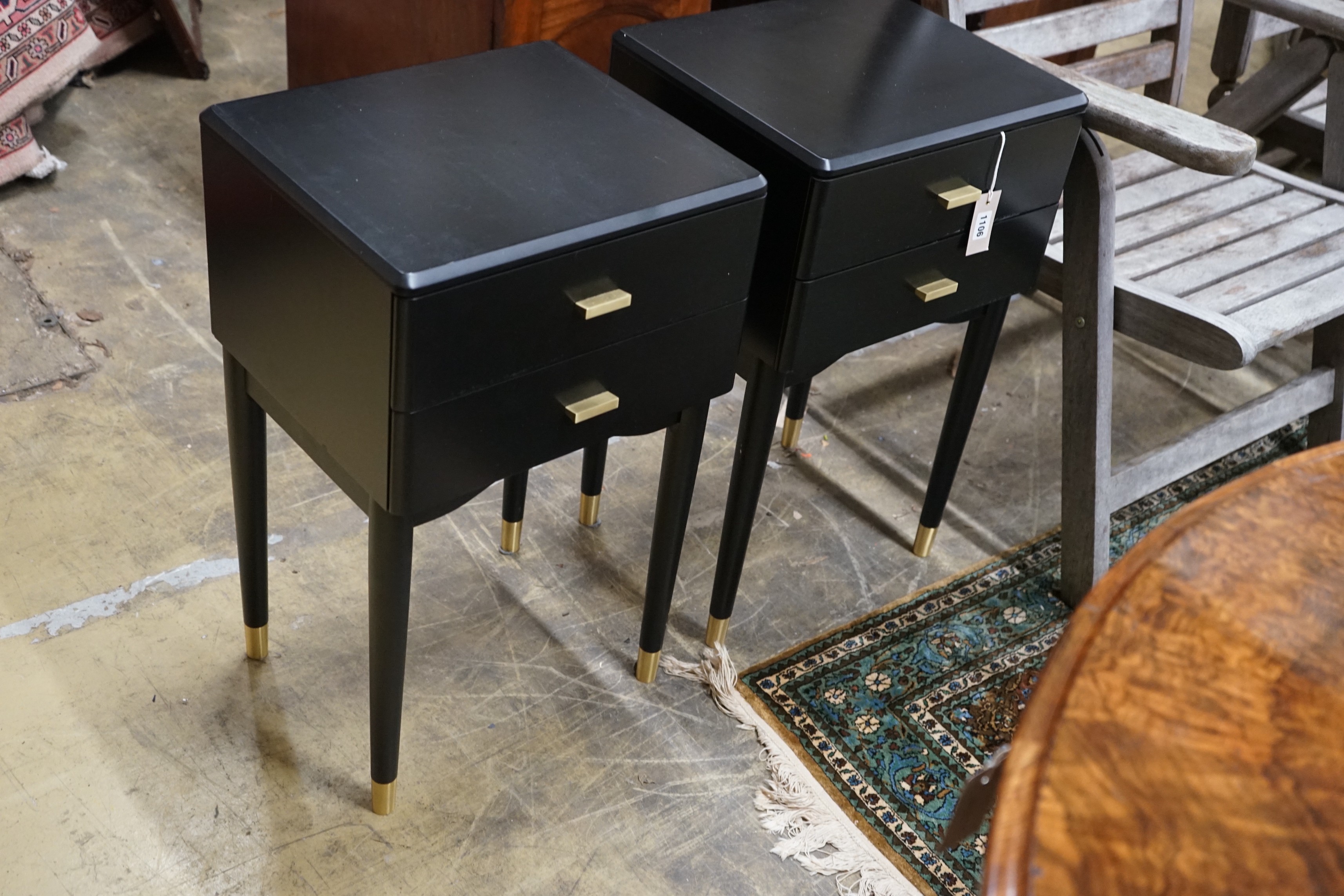 A pair of contemporary two drawer bedside tables, width 40cm, depth 35cm, height 67cm